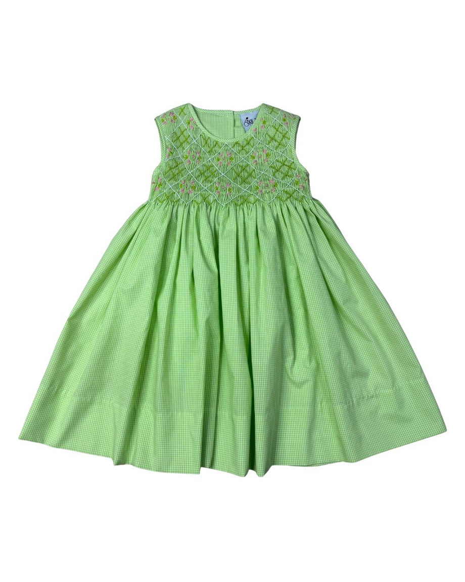 green gingham smocked dress Green bow tie hand smocked gingham dress HoneyBean