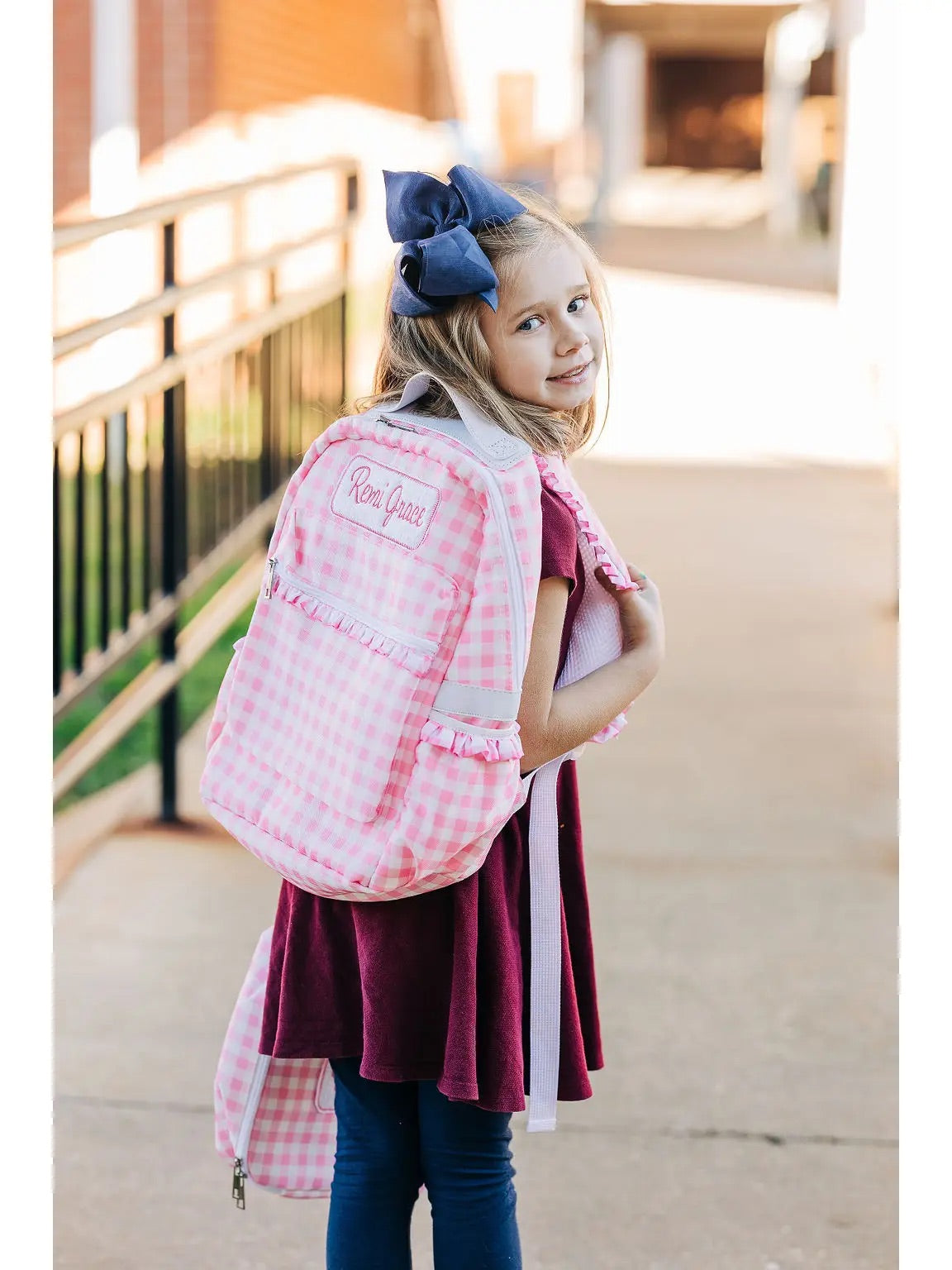 Pink Gingham Ruffle Backpack – Addie Lou Blu
