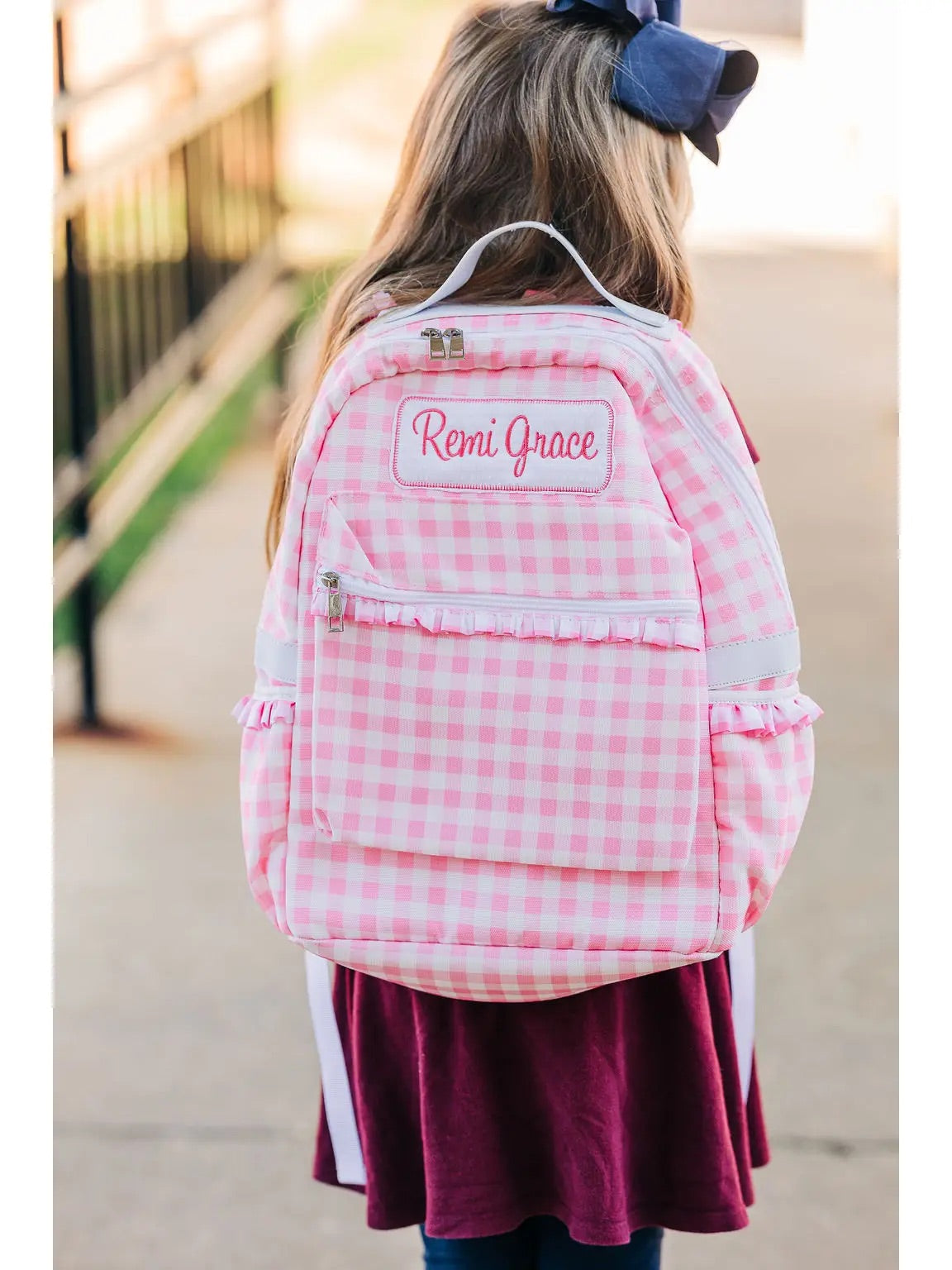 Pink Gingham Ruffle Backpack – Addie Lou Blu